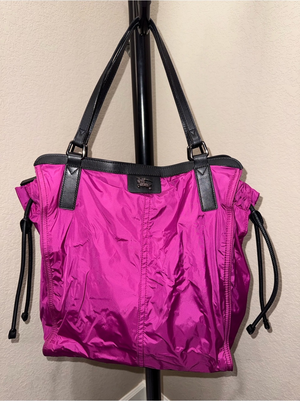 Burberry Fuchsia Nylon Tote with Black Trim
